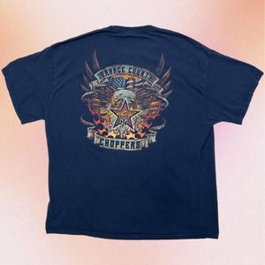 Vintage 2000s Y2K Blue 2XL Orange County Choppers Biker T-Shirt Eagle Flames